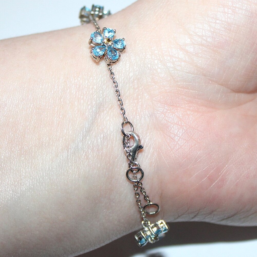Sterling Silver Aquamarine Citrine Floral Bracelet 8 Inches - Picture 4 of 4